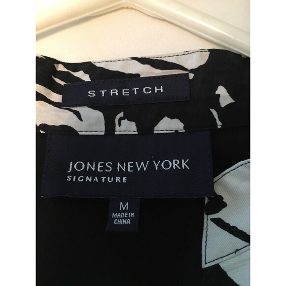 Women's Jones New York Black/White Floral Trim Split Neck Long Sleeve Tunic  M - Picture 4 of 4